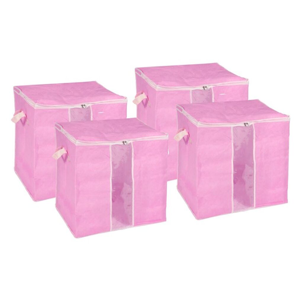 4pcs Clothes Comforters Storage Bag Folding Containers with Zipper Pink